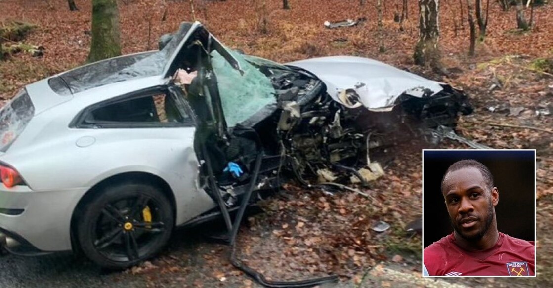 West Ham United's Michail Antonio's (inset) car was wrecked in the accident