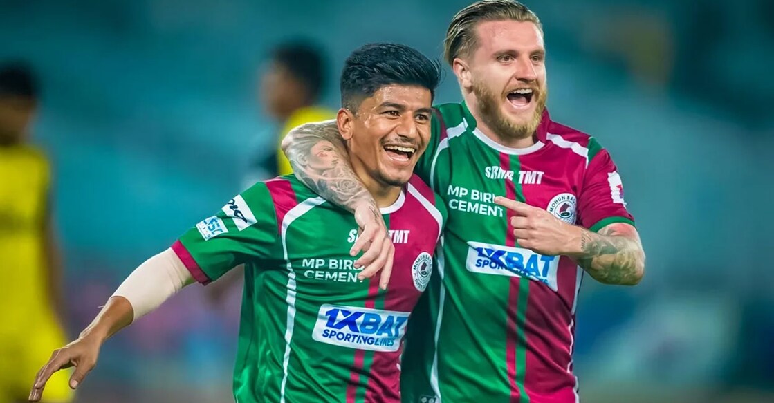 Mohun Bagan Super Giant players celebrate a goal. Photo: ISL