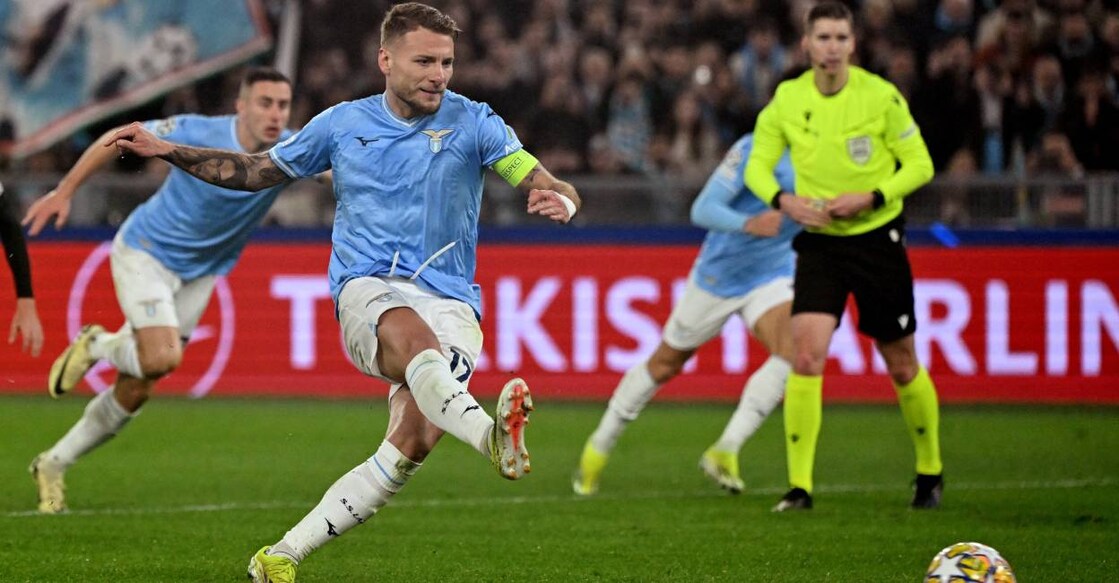 Lazio's Ciro Immobile scores their first goal from the penalty spot. Photo: Reuters
