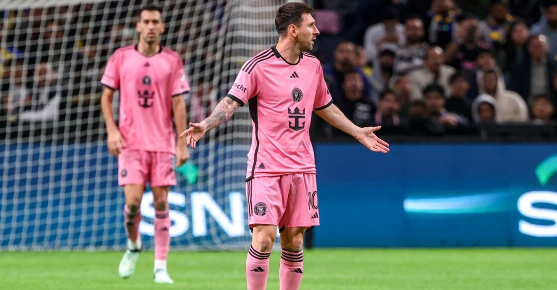 Inter Miami's Lionel Messi reacts during the friendly against Al-Nassr. Photo: AFP/Fayez Nureldine 