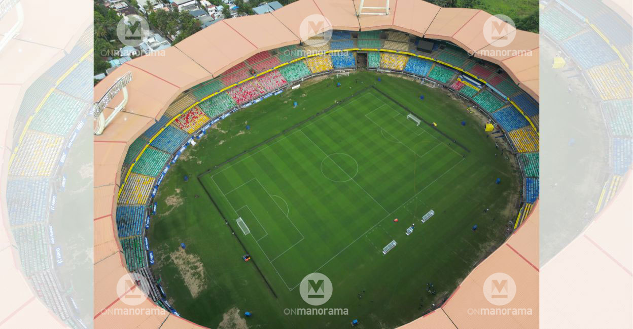 An aerial view of the Jawaharlal Nehru International Stadium at Kaloor in Kochi. File photo: Manorama