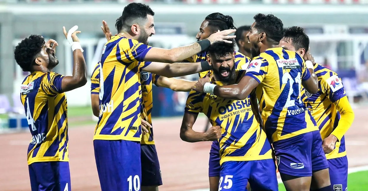 Odisha FC players celebrate a goal. Photo: ISL