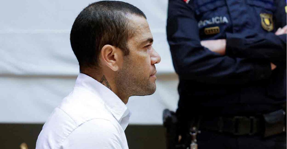 SOCCER-CRIME-DANI-ALVES Brazil soccer player Dani Alves sits in court during the first day of his trial in Barcelona, Spain, February 5, 2024. Alberto Estevez/Pool via REUTERS/File Photo