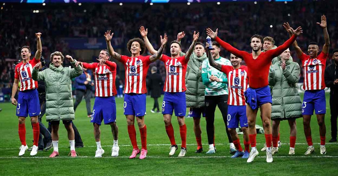 Atletico Madrid players celebrate after the match. Photo: REUTERS/Juan Medina