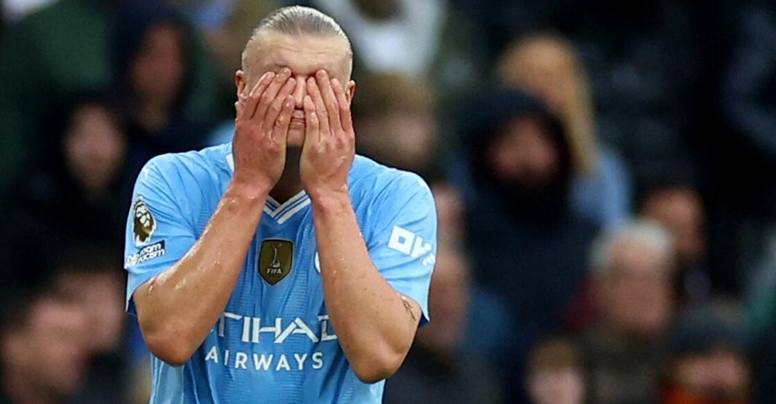 Manchester City's Erling Haaland reacts after a miss against Arsenal. Photo: Reuters/Carl Recine