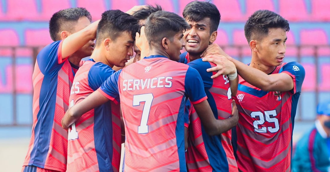 Services players celebrate a goal. Photo: X@IndianFootball