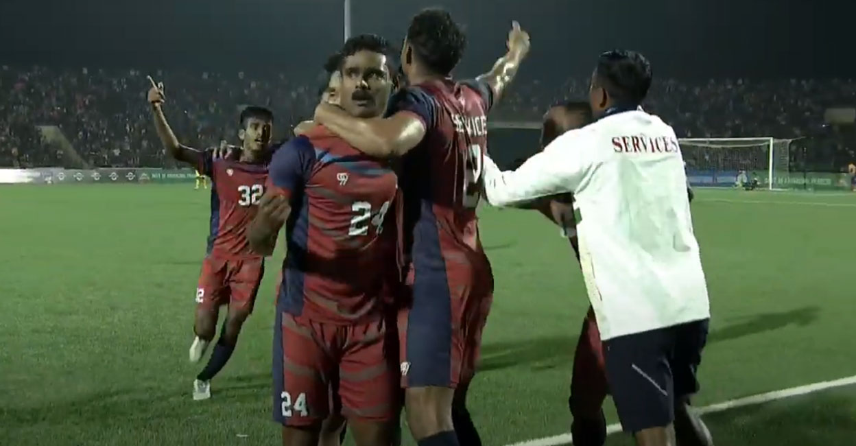 Shafeel P P celebrates scoring the winner. Photo: Screengrab/YouTube/@ArunachalPradeshFA