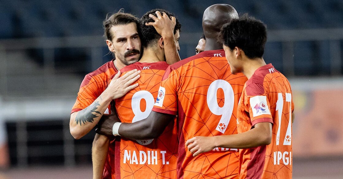 Punjab FC players celebrate a goal. Photo: FSDL/ISL