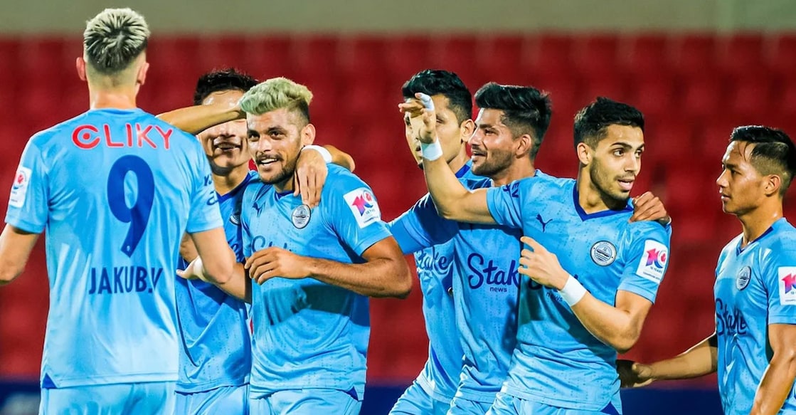 Mumbai City players celebrate a goal. Photo: ISL
