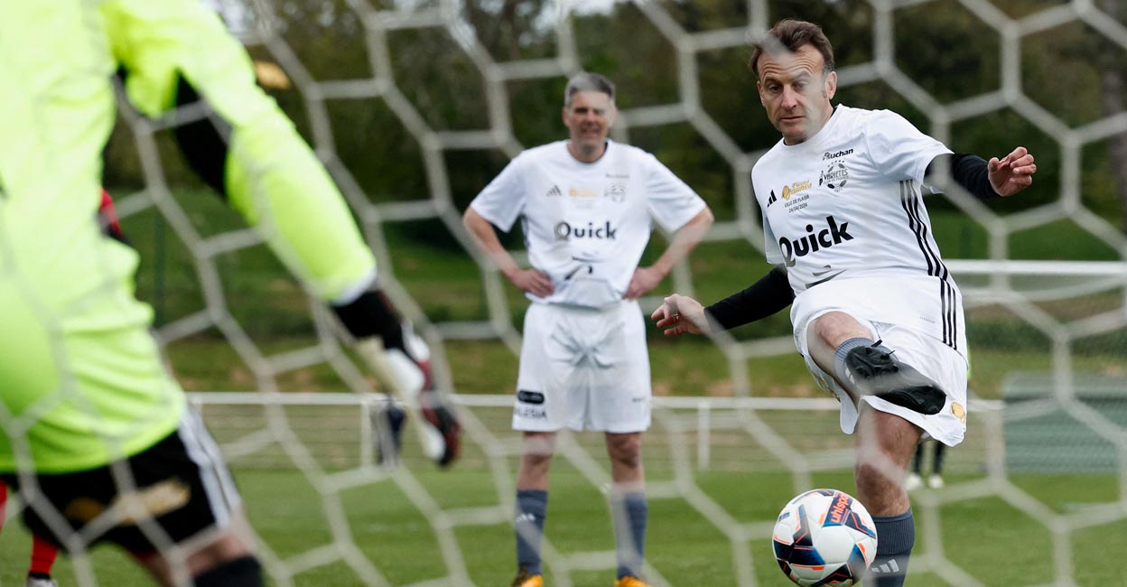 French President Macron scores penalty in charity match | Video