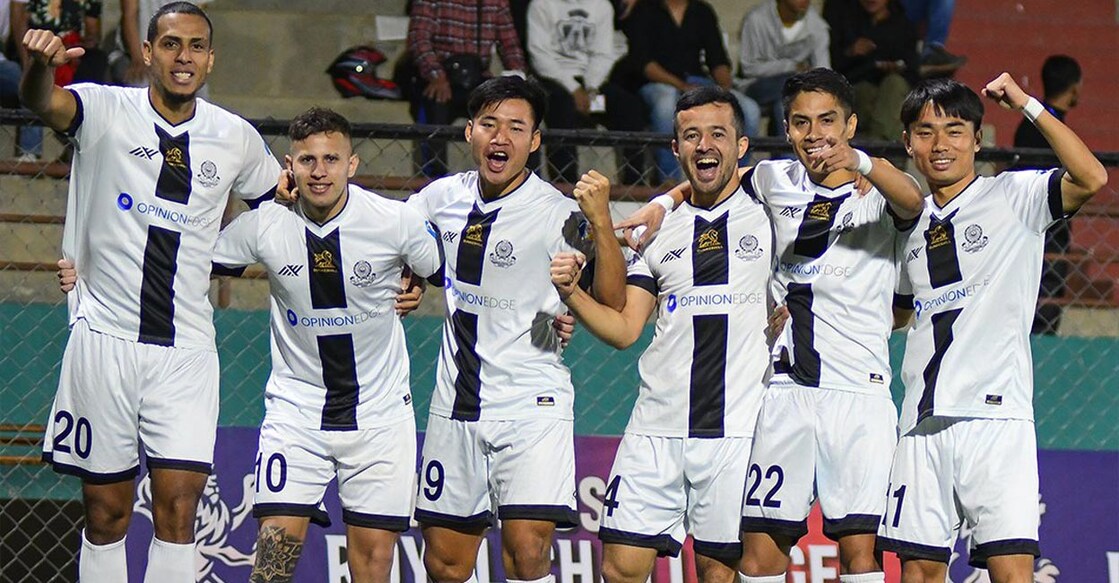 Mohammedan Sporting Club players celebrate a goal. Photo: X@MohammedanSC