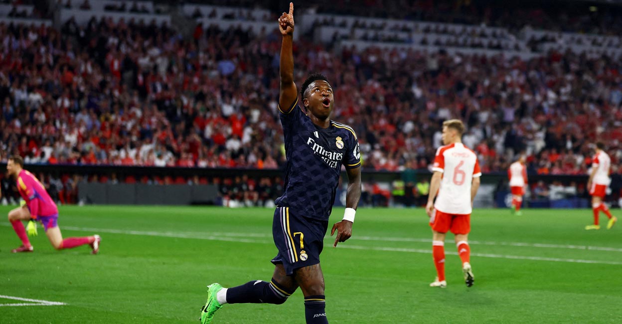 Vinicius Jr Real Madrid's Vinicius Jr celebrates scoring their first goal. Photo: Reuters/Kai Pfaffenbach