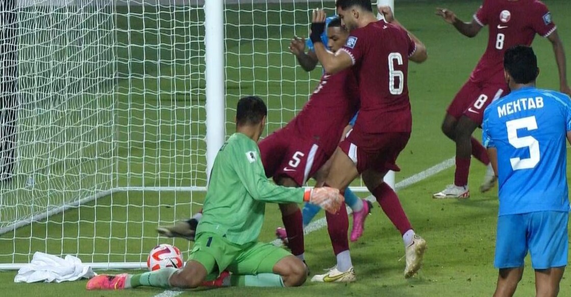 The  goal was allowed by South Korean referee Kim Woo-Sung despite the ball clearly going out of play. Photo: IANS