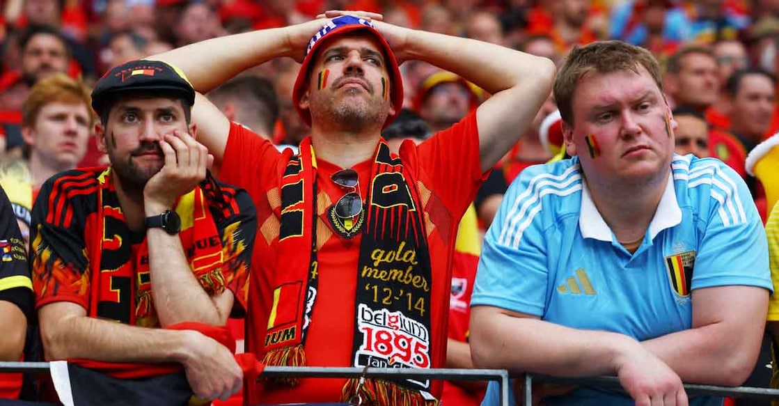 Soccer Football - Euro 2024 - Group E - Belgium v Slovakia - Frankfurt Arena, Frankfurt, Germany - June 17, 2024 Belgium fans look dejected in the stands during the match REUTERS/Lee Smith     TPX IMAGES OF THE DAY