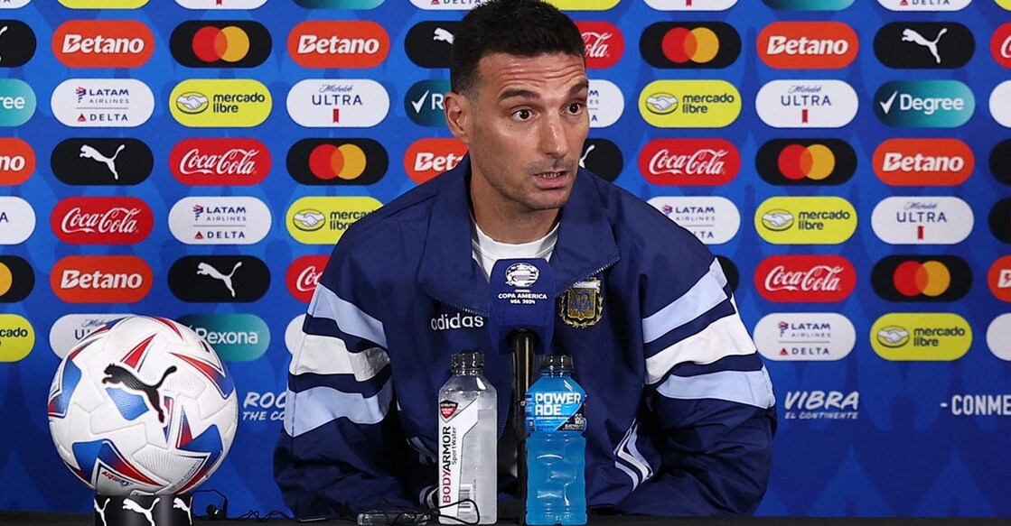 Argentina coach Lionel Scaloni during the press conference on Wednesday. Photo: Reuters/Agustin Marcarian