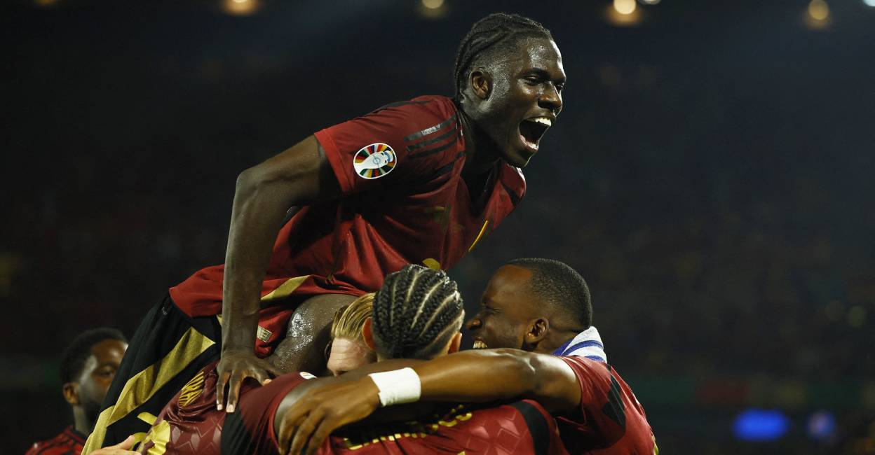 Belgium players celebrate after Belgium's Kevin De Bruyne scores their second goal . Photo: Reuters/Thilo Schmuelgen