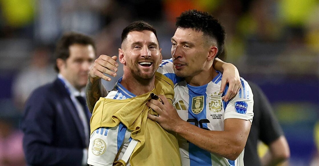 Argentina's Lionel Messi and Lisandro Martinez celebrate after winning the final. Photo: Reuters. 