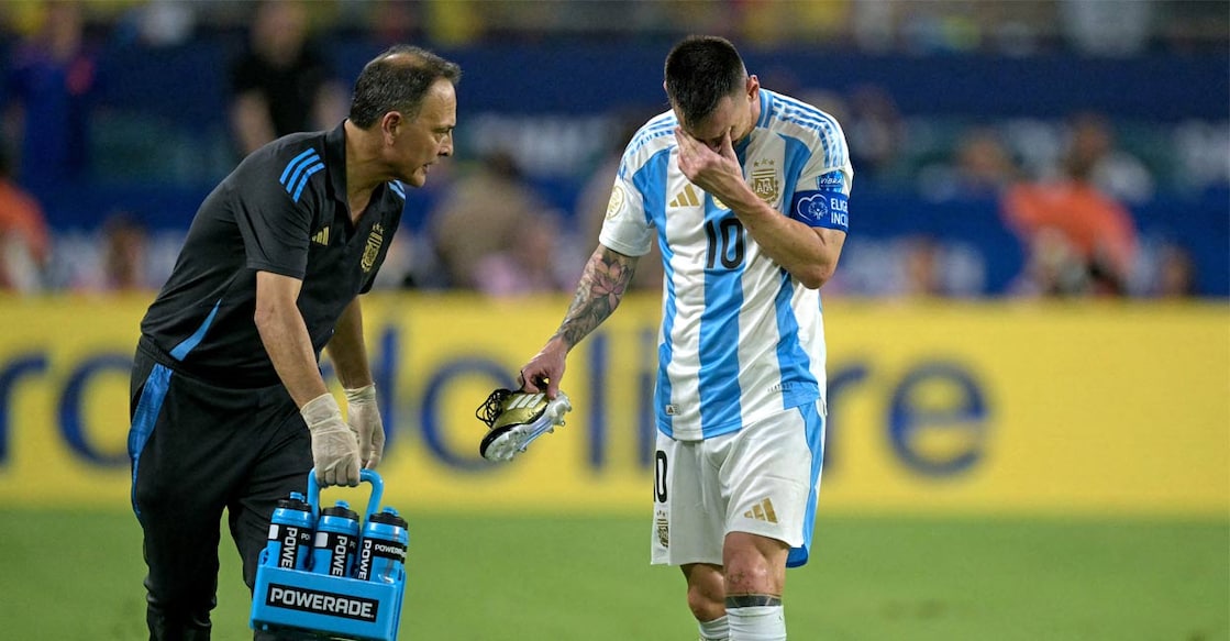 Lionel Messi limped off with an apparent ankle injury in the second half of their Copa America final against Colombia. Photo: AFP. 