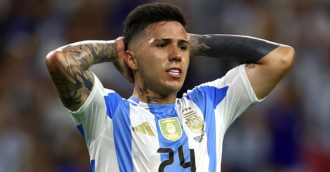 Argentina's Enzo Fernandez reacts during the Copa America final. File photo: Reuters/Agustin Marcarian