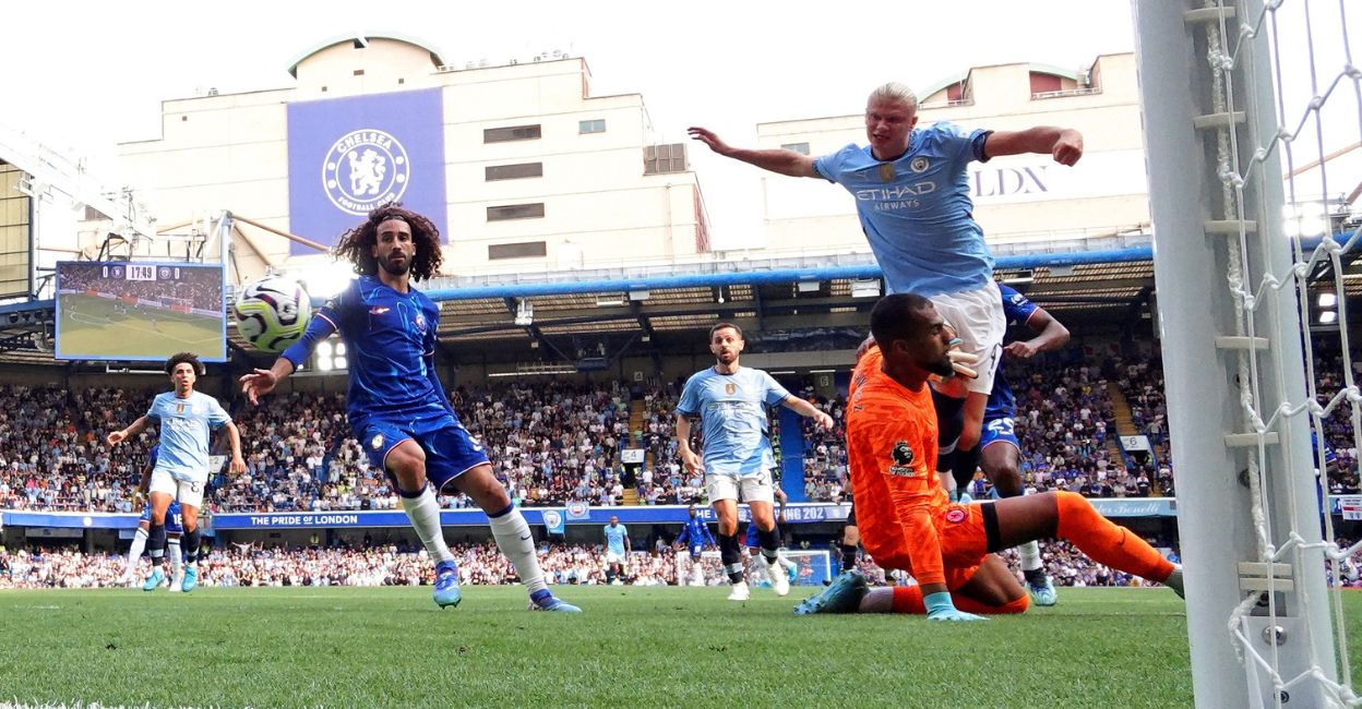 haaland.jpg Manchester City's Erling Haaland scores their first goal. Photo: Reuters/David Klein