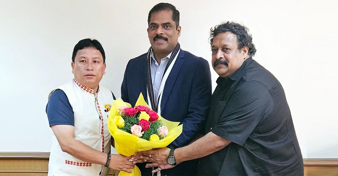 Keralite Anilkumar, centre, took charge on Monday. Photo: AIFF via IANS 