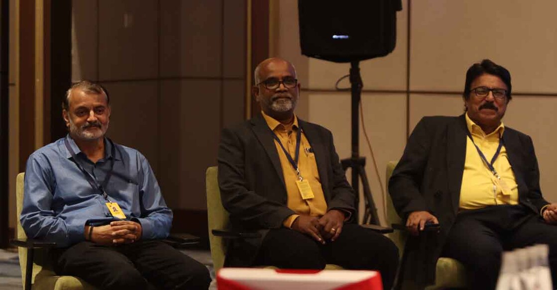 Promoters of Thiruvananthapuram Kombans FC at a press conference in Thiruvananthapuram on Tuesday. Photo: Special arrangement