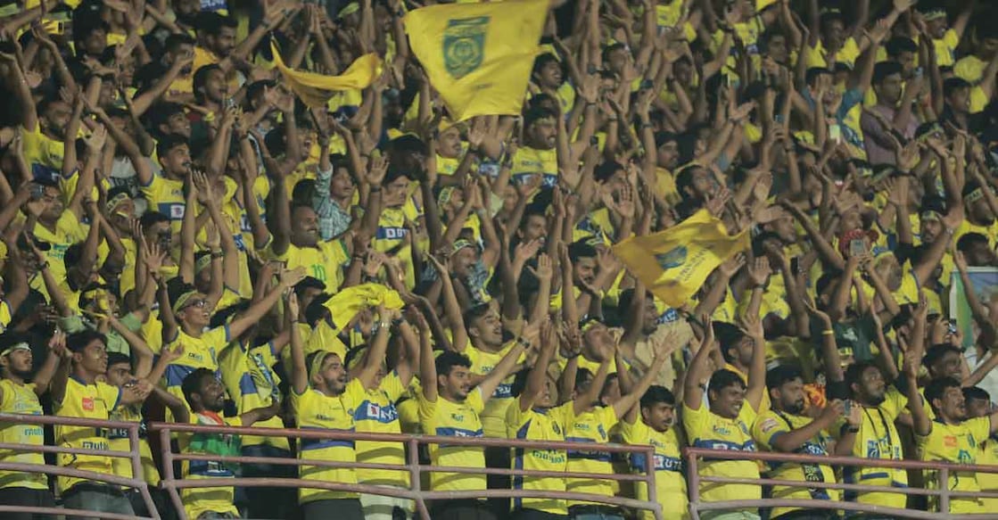 A file photo of Kerala Blasters fans cheering on their team at the Jawaharlal Nehru International Stadium at Kaloor in Kochi. File photo: Manorama