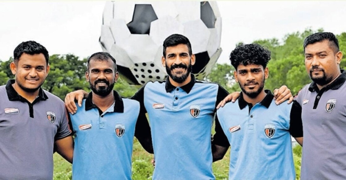 Mohammad Shahzad, M S Jithin, Mirshad Michu, Shighil Shaji and Robin Mathew. Photo: Manorama. 