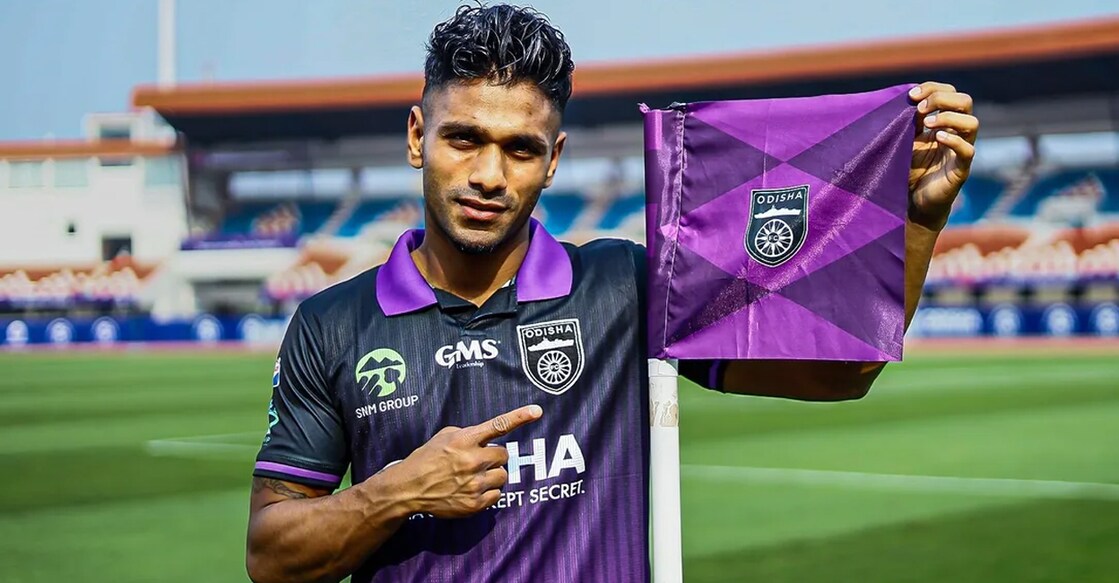 Rahul K P poses in Odisha FC colours. Photo: ISL