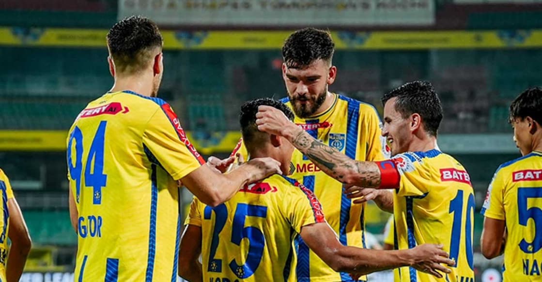 Kerala Blasters players during the match. Photo: X/@KeralaBlasters