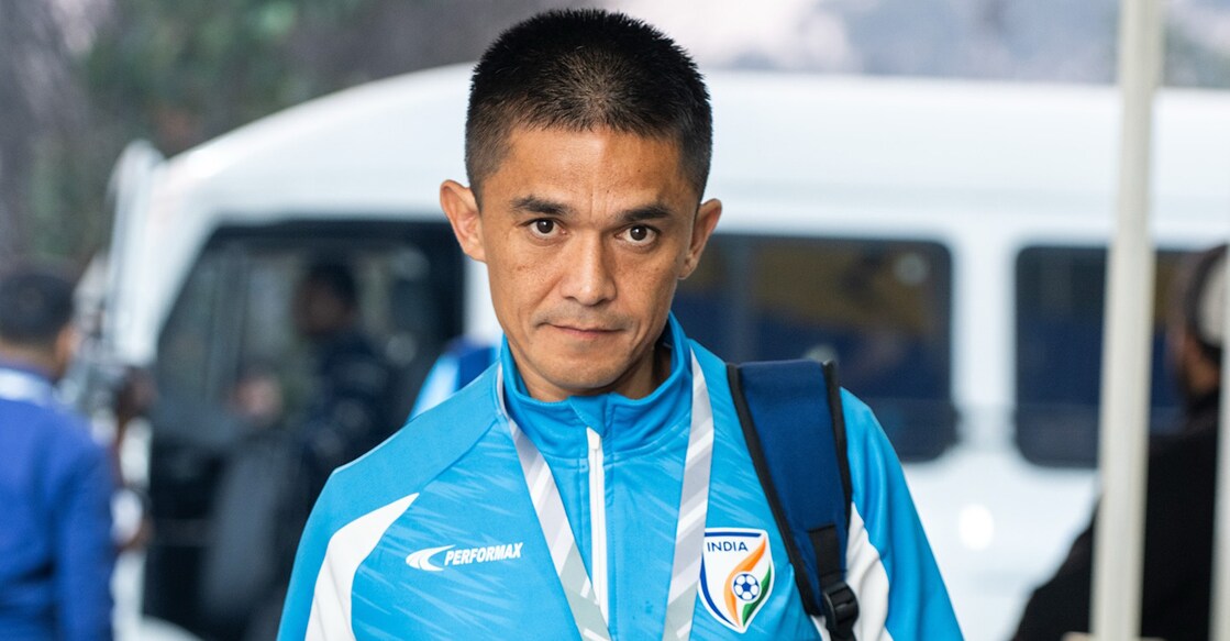 Sunil Chhetri arrives at the Jawaharlal Nehru Stadium in Shillong for India's friendly against Maldives. Photo: AIFF