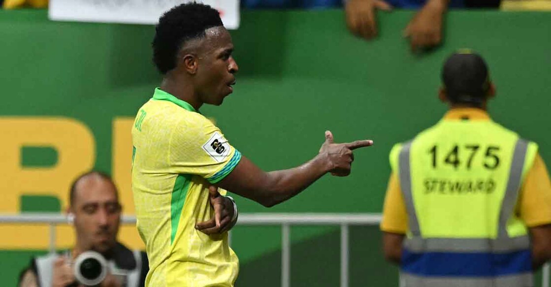 Brazil's Vinicius Jr celebrates after scoring during the 2026 FIFA World Cup South American qualifiers against Colombia on March 20, 2025. Photo: AFP