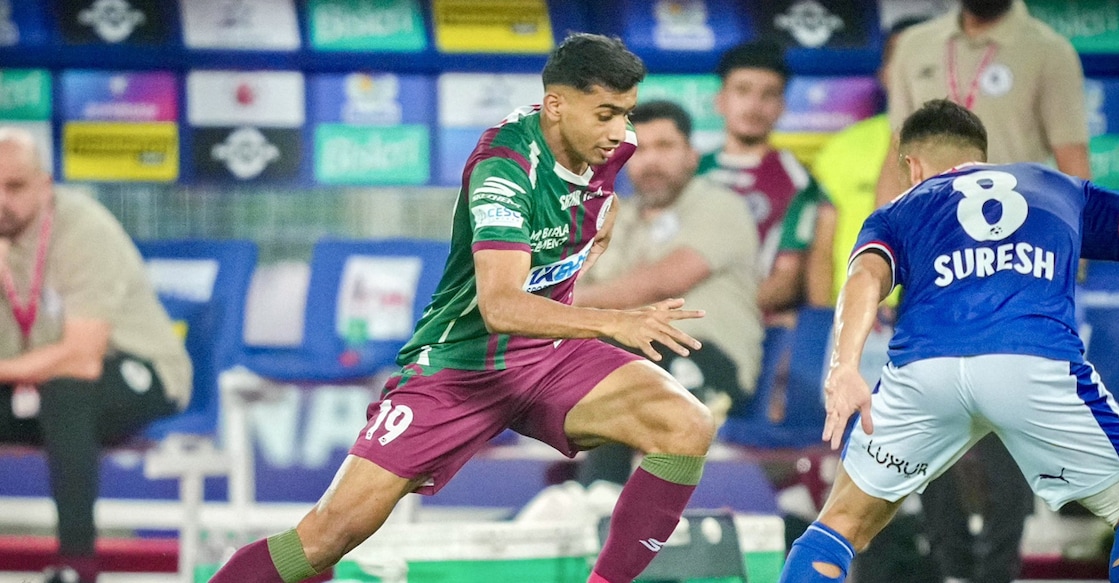 Ashique Kuruniyan during the ISL final match against Bengaluru FC. Photo: @mohunbagansg
