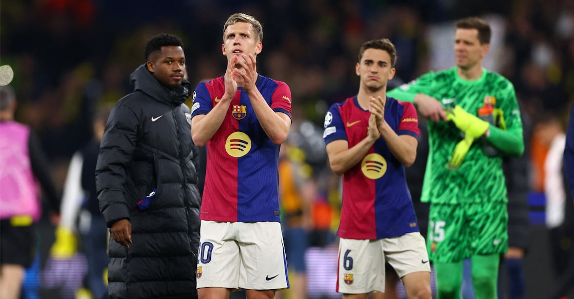 barcelona-dortmund Barcelona's Dani Olmo celebrates after the match against Borussia Dortmund in the Champions League quarter-final. Photo: REUTERS/Thilo Schmuelgen