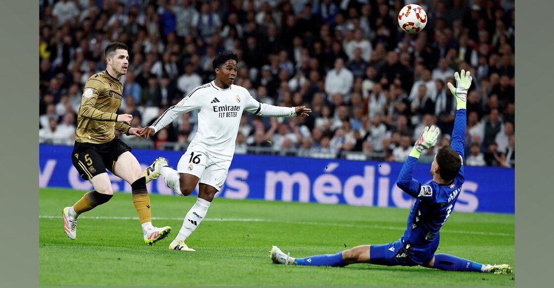  Real Madrid's Endrick scores their first goal. Photo: REUTERS/Juan Medina. 