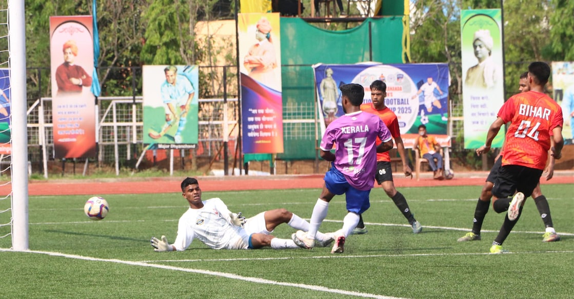 Kerala scored a goal against Bihar during the U20 National Football Championship match. Photo: KFA