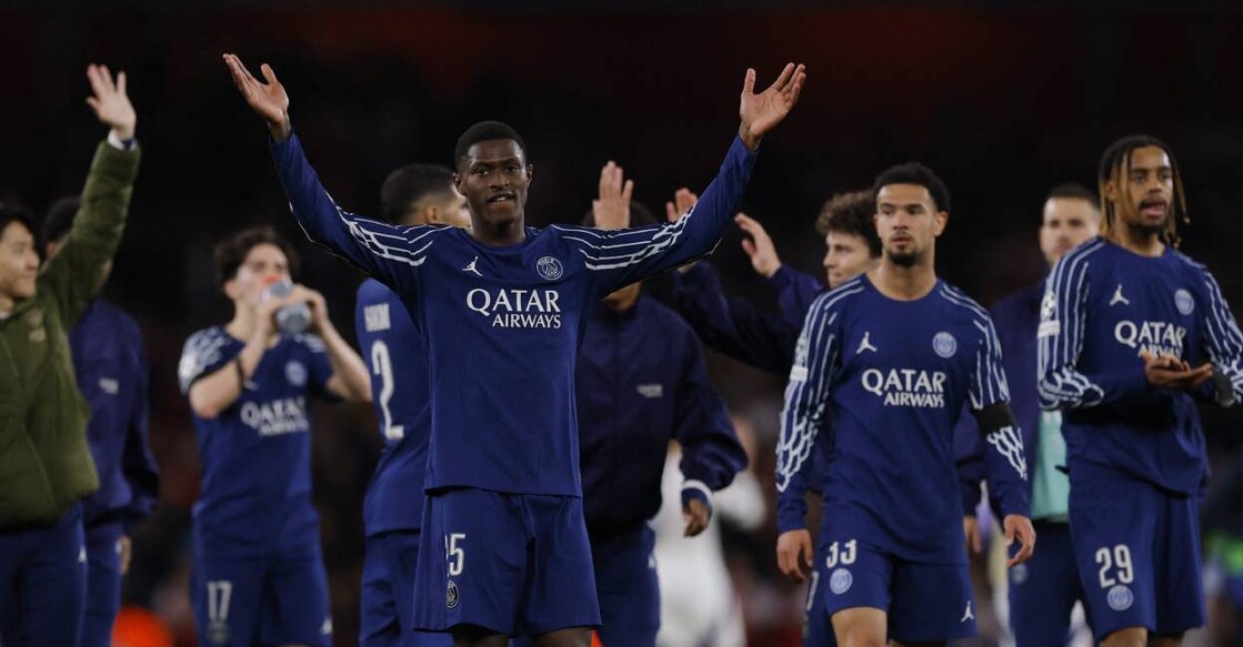 Paris St Germain's Nuno Mendes celebrates after the match Action Photo: Reuters/Andrew Couldridge