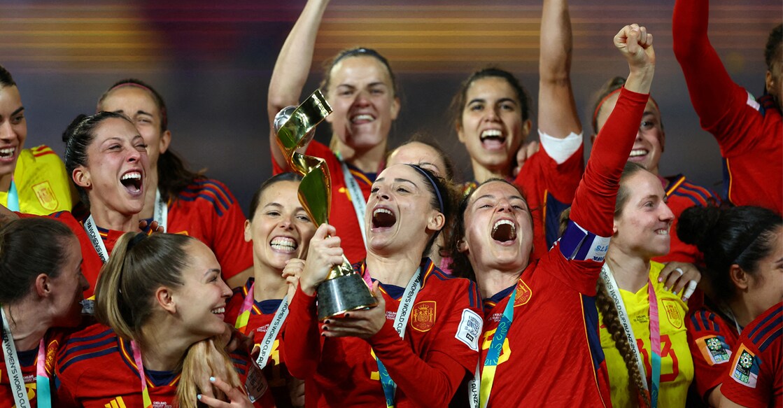 Spain players celebrate after winning the FIFA Women's World Cup in 2023. Photo: Reuters