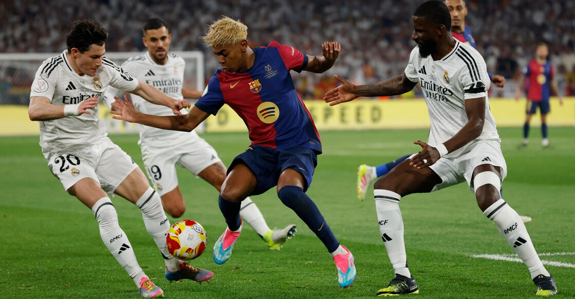 FC Barcelona's Lamine Yamal in action against Real Madrid in the La Liga. File photo: Reuters/Marcelo Del Pozo