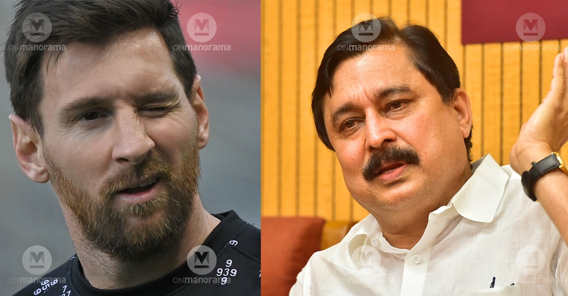 messi-abdurahiman-manorama Argentina footballer Lionel Messi and Kerala Sports Minister V Abdurahiman. Photo: Manorama