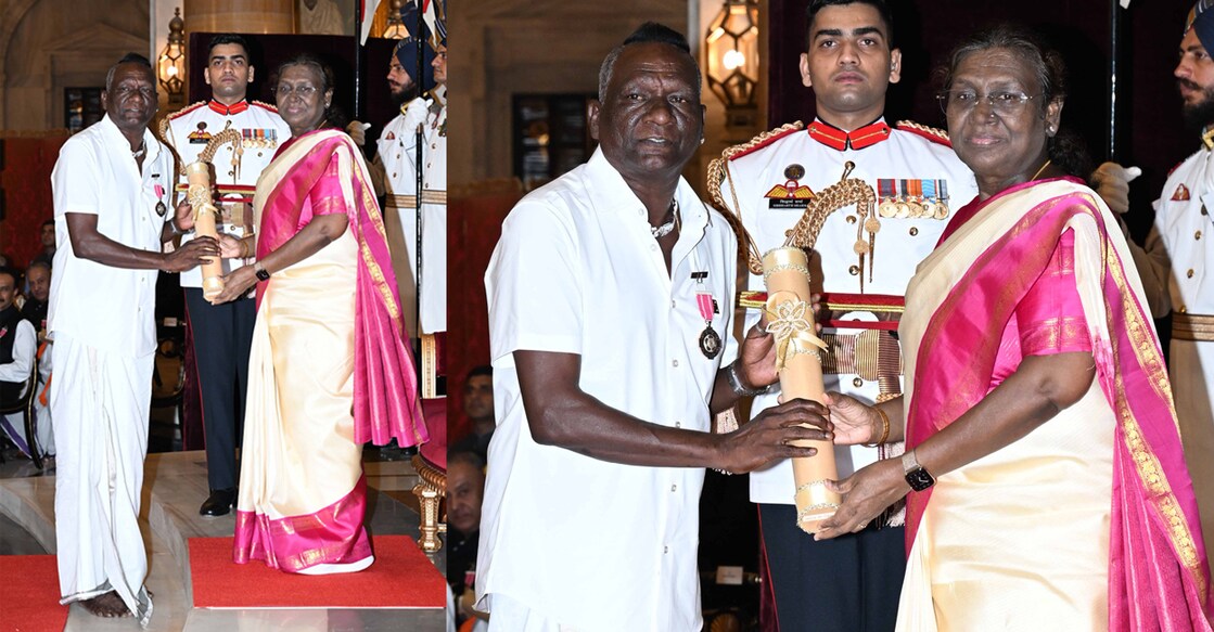 I M Vijayan receives the Padma Shri from President Droupadi Murmu at the Rashtrapati Bhavan on May 28, 2025. Photo: Rashtrapati Bhavan