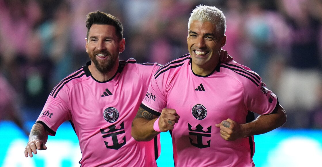 A file photo of Lionel Messi and Luis Suarez with Inter Miami. Photo: Getty Images via AFP/ Rich Storry