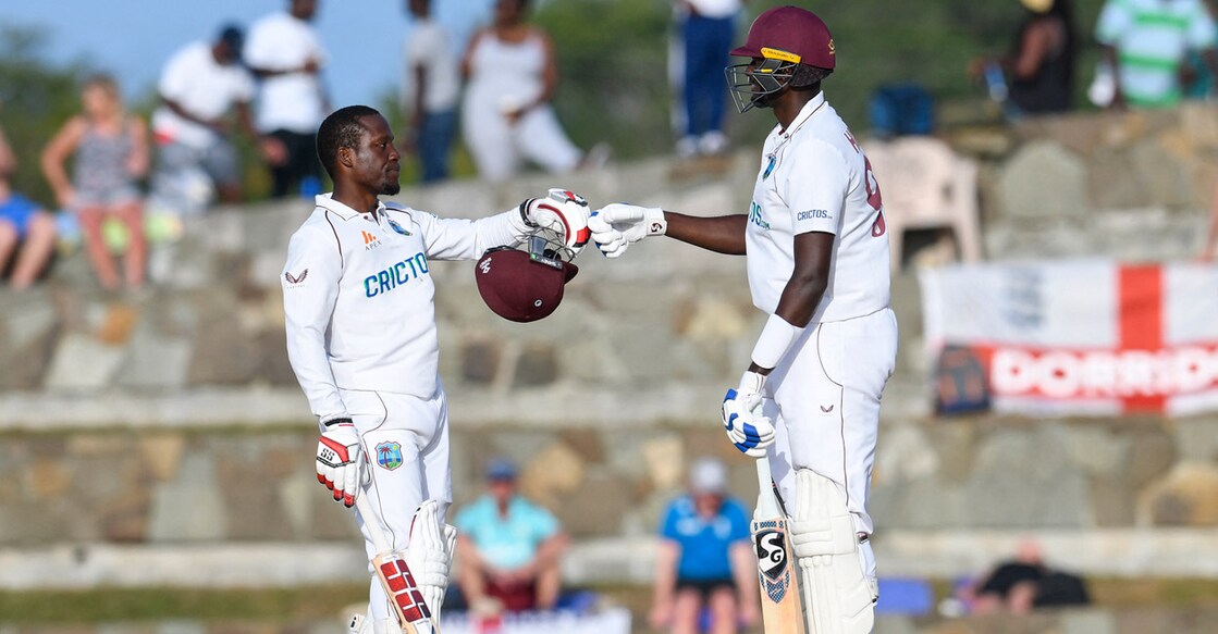 Bonner & Holder Nkrumah Bonner and Jason Holder during their vital stand. Photo: AFP/Randy Brooks