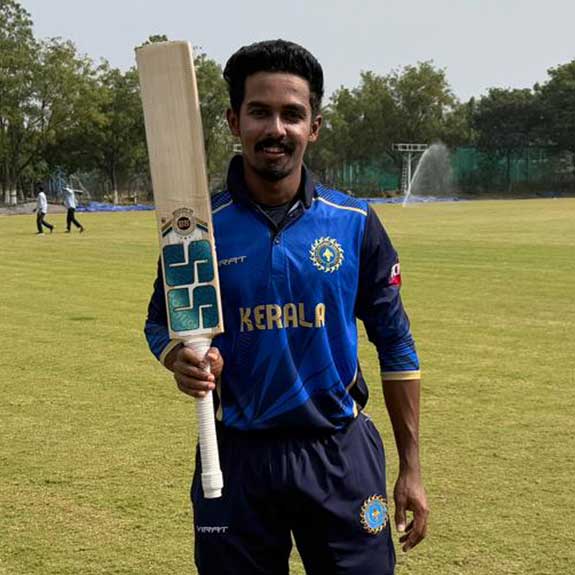 Rohan S Kunnummal after his match-winning fifty for Kerala against Nagaland in the Syed Mushtaq Ali Trophy T20 match in Hyderabad. Photo: Special arrangement