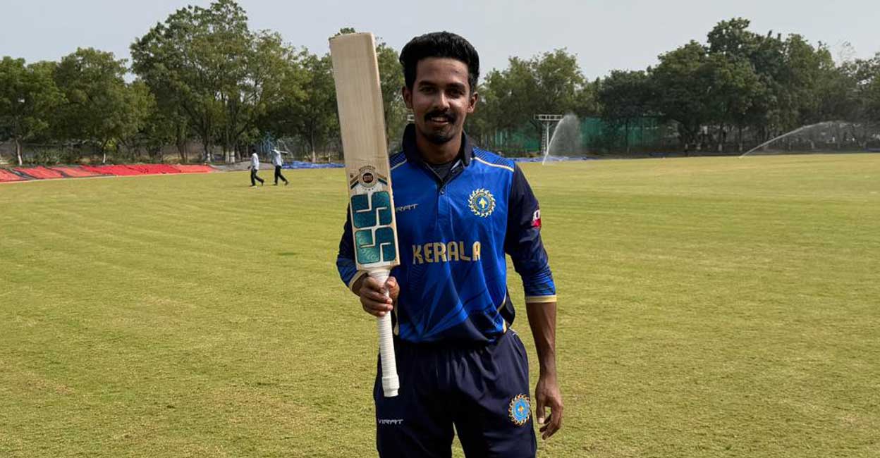 Rohan S Kunnummal after his match-winning fifty for Kerala against Nagaland in the Syed Mushtaq Ali Trophy T20 match in Hyderabad. Photo: Special arrangement