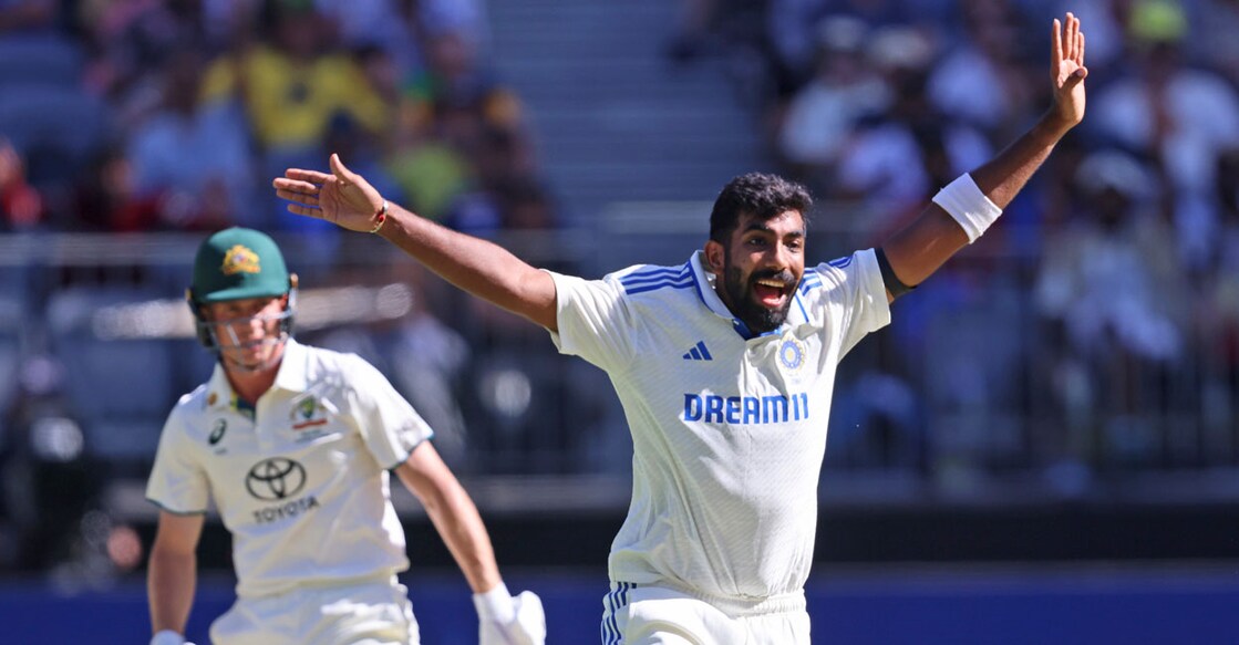 India's captain Jasprit Bumrah appeals for the wicket of Australia's Nathan McSweeney on the first day of the first Test in Perth, Australia on Nov. 22, 2024. Photo: AP via PTI