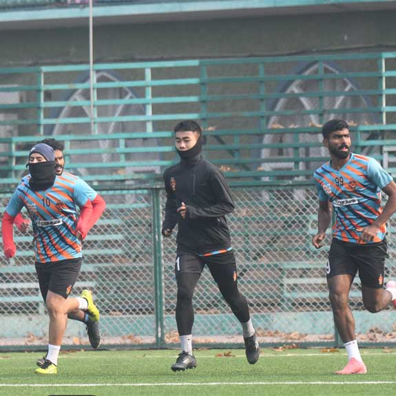 Gokulam Kerala players train in Srinagar ahead of their second-round I-League meeting. Photo: Gokulam Kerala