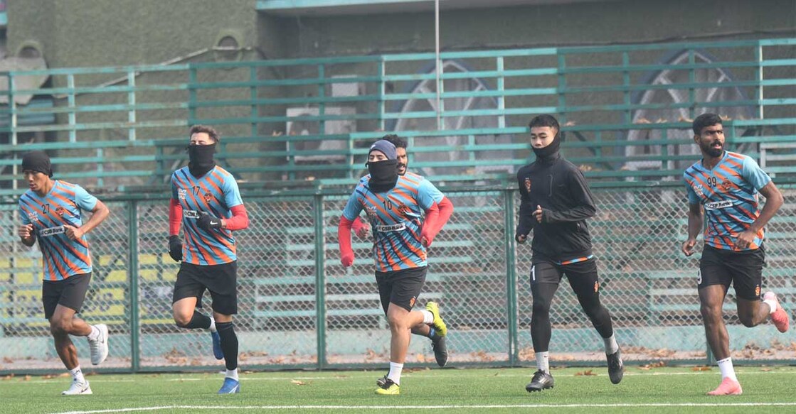 Gokulam Kerala players train in Srinagar ahead of their second-round I-League meeting. Photo: Gokulam Kerala