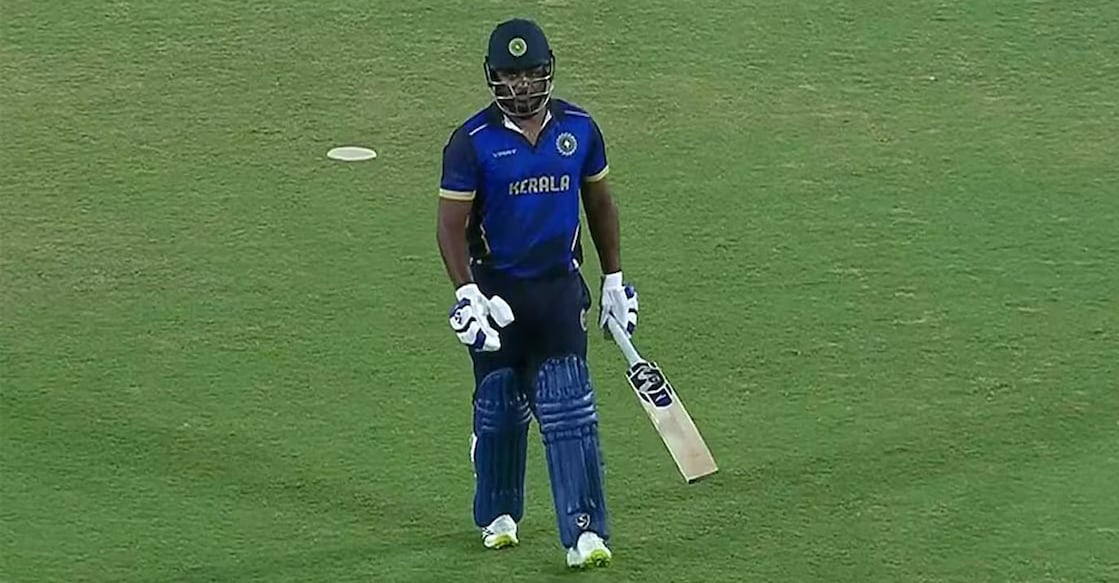 A screengrab of Sanju Samson in action at the Syed Mushtaq Ali Trophy T20.