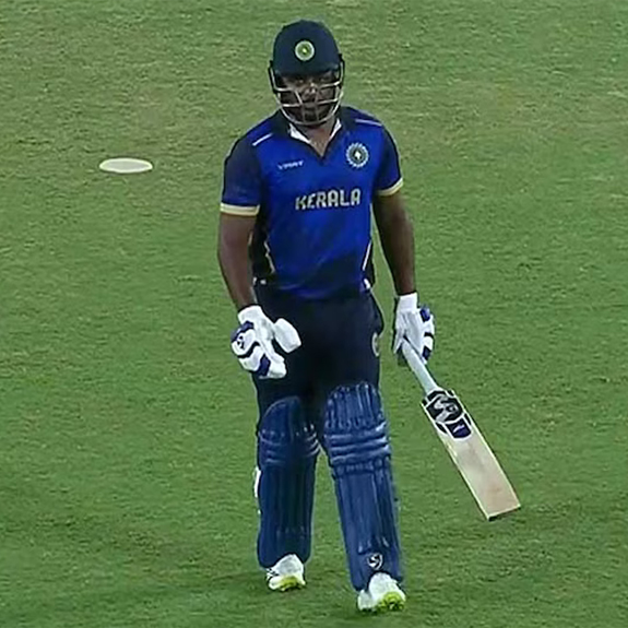 A screengrab of Sanju Samson in action at the Syed Mushtaq Ali Trophy T20.